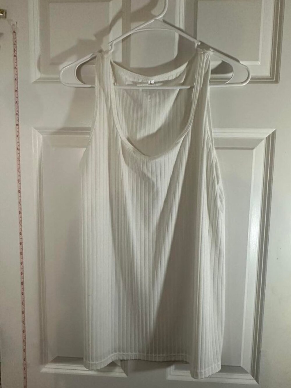 White Ribbed Knit Scoop Neck Racerback Tank Top Side Slit Tunic L Large